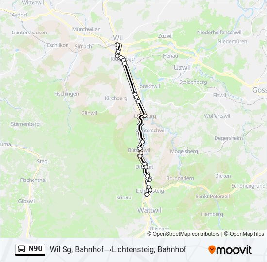 N90 Bus Line Map
