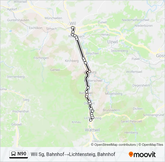 N90 Bus Line Map