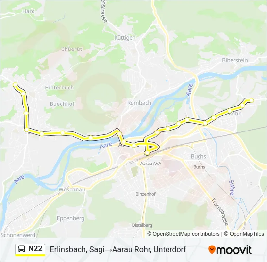 Plan de la ligne N22 de bus