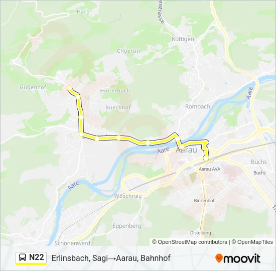 Plan de la ligne N22 de bus