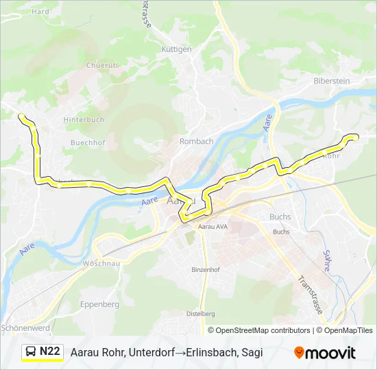 Plan de la ligne N22 de bus