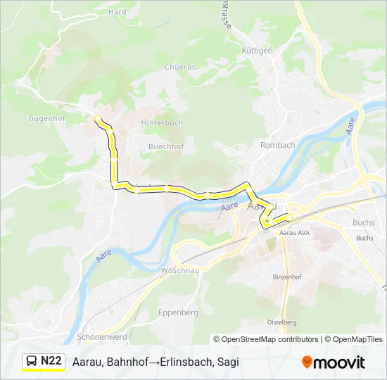 Plan de la ligne N22 de bus