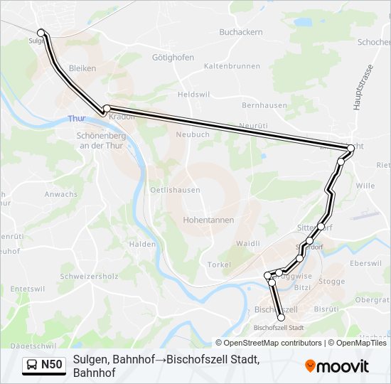 N50 Bus Line Map