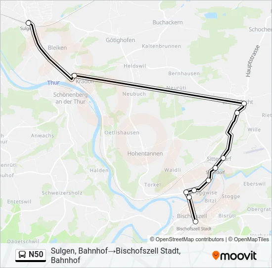N50 Bus Line Map