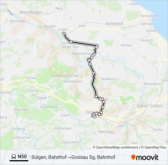 N50 Bus Line Map
