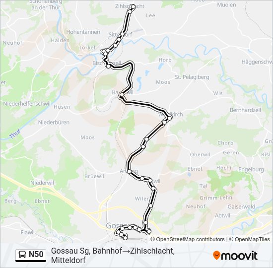 N50 Bus Line Map