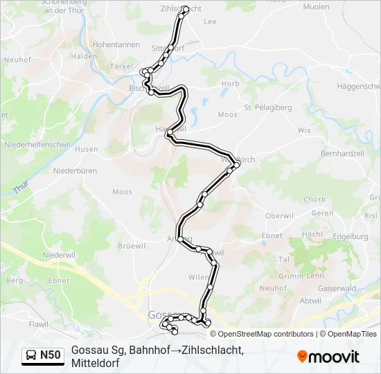 N50 Bus Line Map