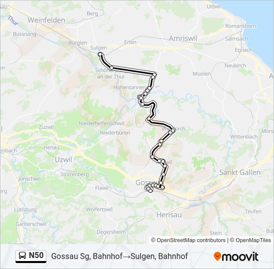 N50 Bus Line Map