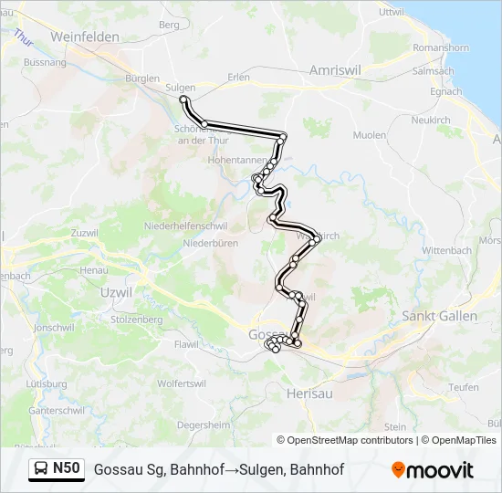 N50 Bus Line Map