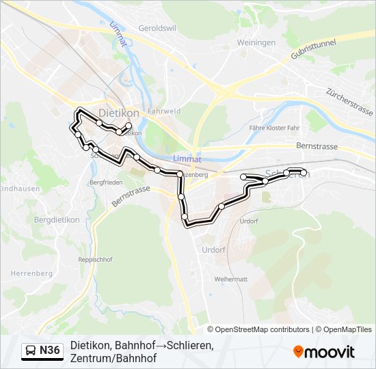 N36 Bus Line Map