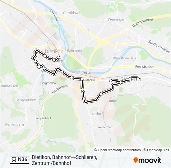 N36 Bus Line Map