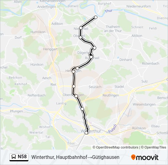 N58 Bus Line Map