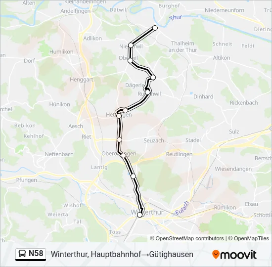N58 Bus Line Map