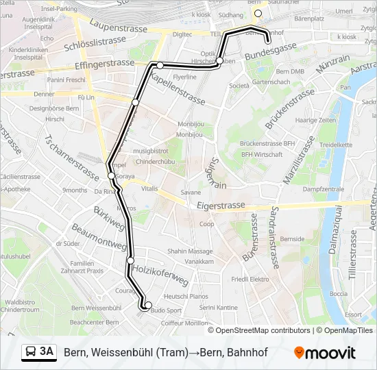 Plan de la ligne 3A de bus