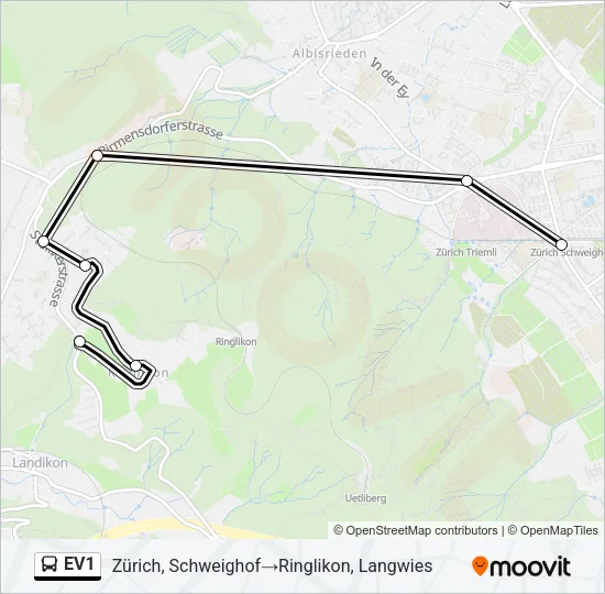Plan de la ligne EV1 de bus