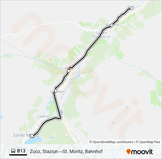 Plan de la ligne B13 de bus