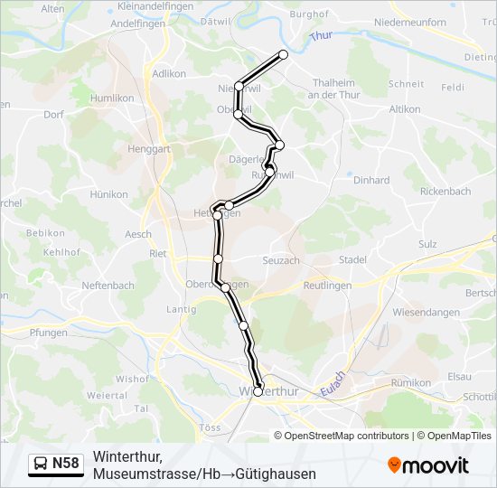 N58 Bus Line Map