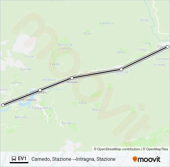 Plan de la ligne EV1 de bus