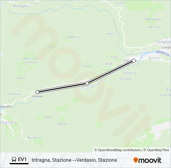 Plan de la ligne EV1 de bus