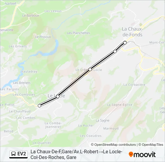 Plan de la ligne EV2 de bus