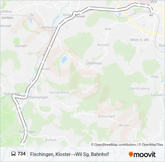 734 Bus Line Map