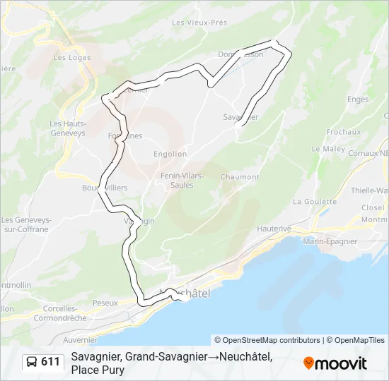 611 Bus Line Map