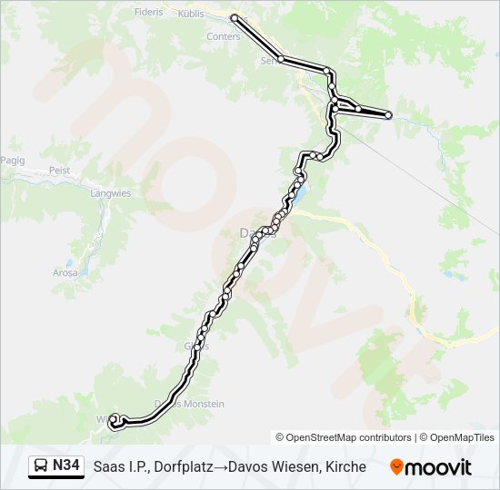 N34 Bus Line Map