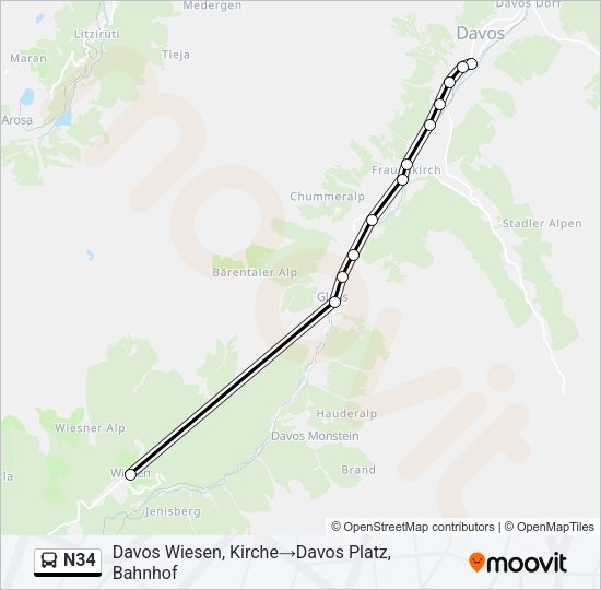 N34 Bus Line Map