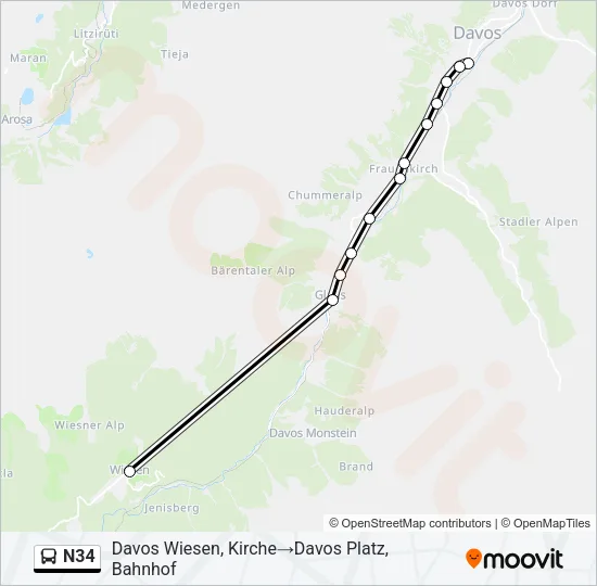 N34 Bus Line Map