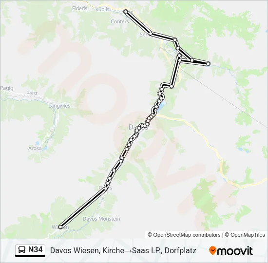 N34 Bus Line Map