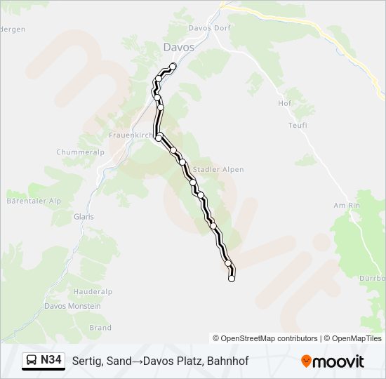N34 Bus Line Map