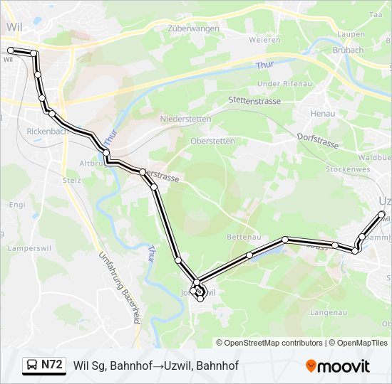 N72 Bus Line Map