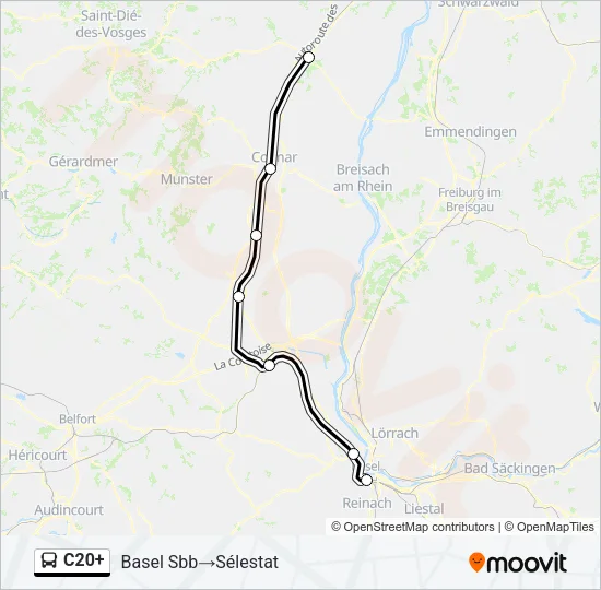 Plan de la ligne C20+ de bus