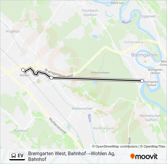 Plan de la ligne EV de bus