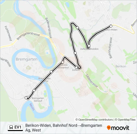 EV1 Bus Line Map