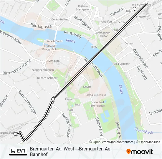 EV1 Bus Line Map