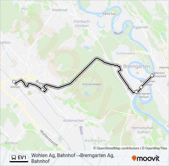 EV1 Bus Line Map