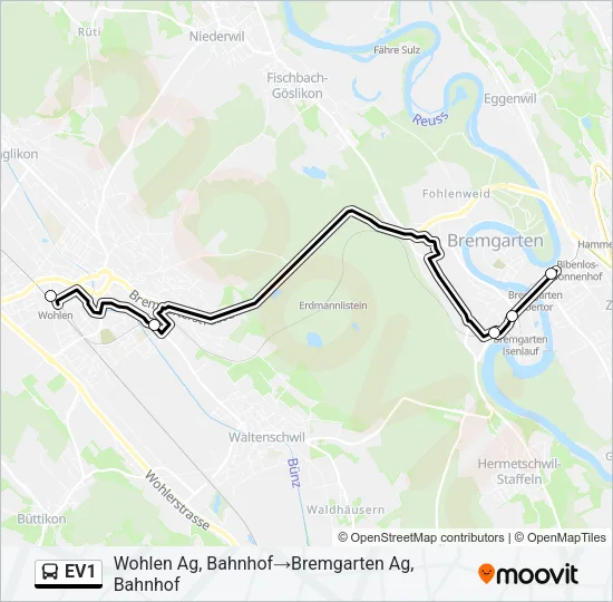 EV1 Bus Line Map