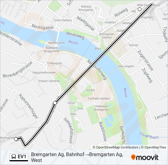 EV1 Bus Line Map
