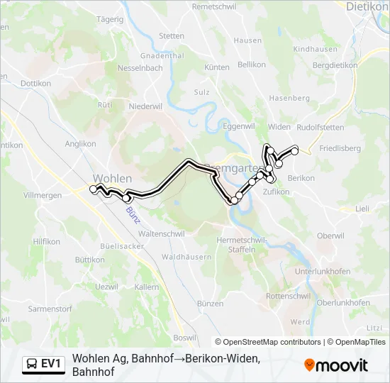 EV1 Bus Line Map