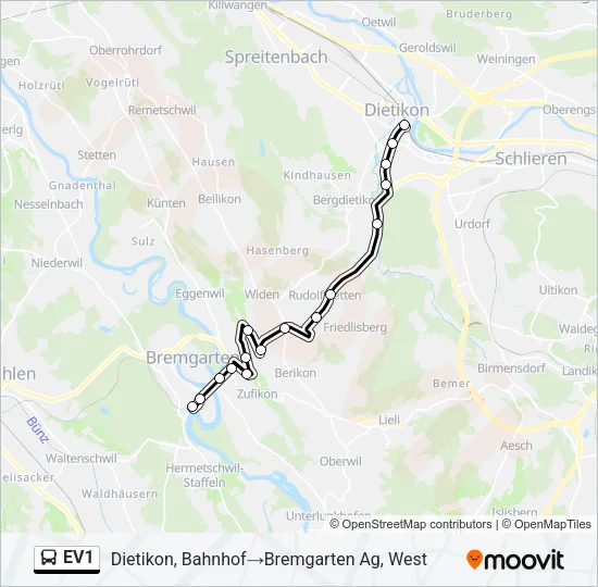 EV1 Bus Line Map