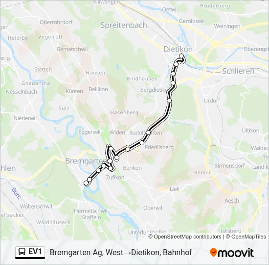 EV1 Bus Line Map