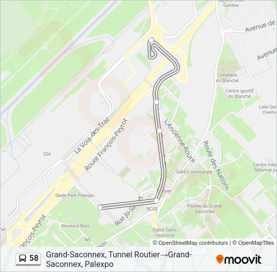Plan de la ligne 58 de bus