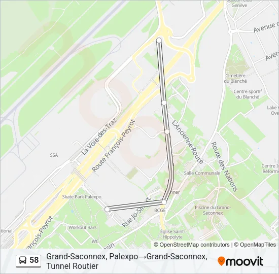 Plan de la ligne 58 de bus