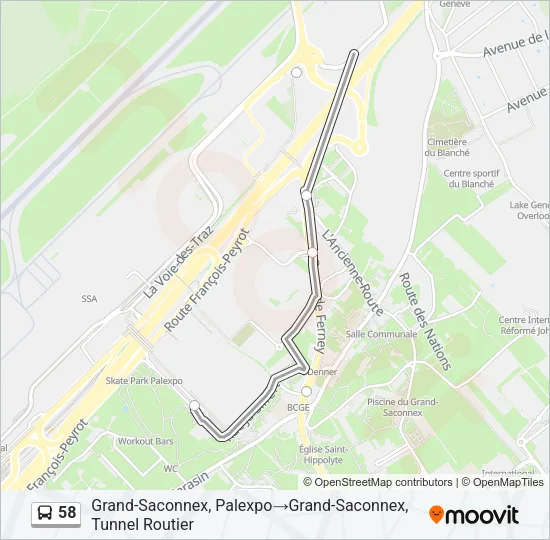 Plan de la ligne 58 de bus