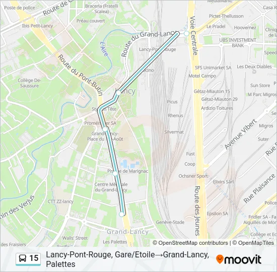 Plan de la ligne 15 de bus