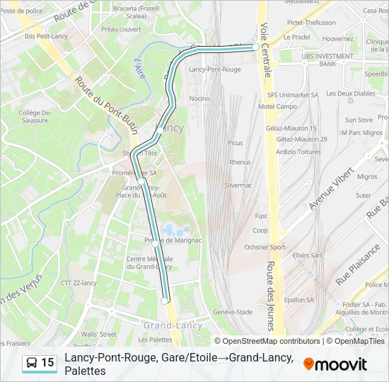Plan de la ligne 15 de bus