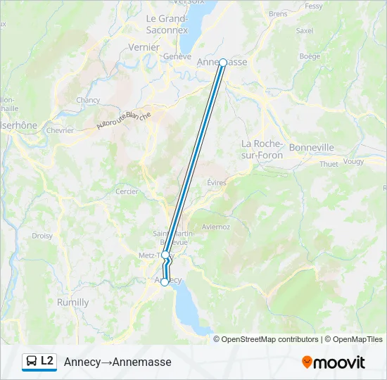 Plan de la ligne L2 de bus
