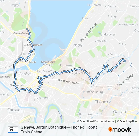 Plan de la ligne 1 de bus