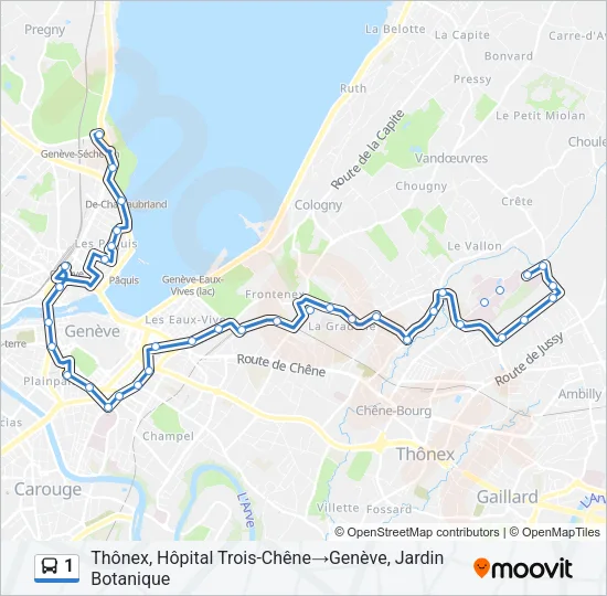 Plan de la ligne 1 de bus